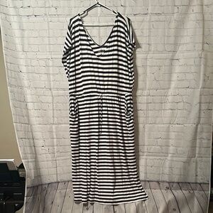 NWOT! Torrid 3 Super Soft Knit Navy and White Striped Maxi Dress with Pockets